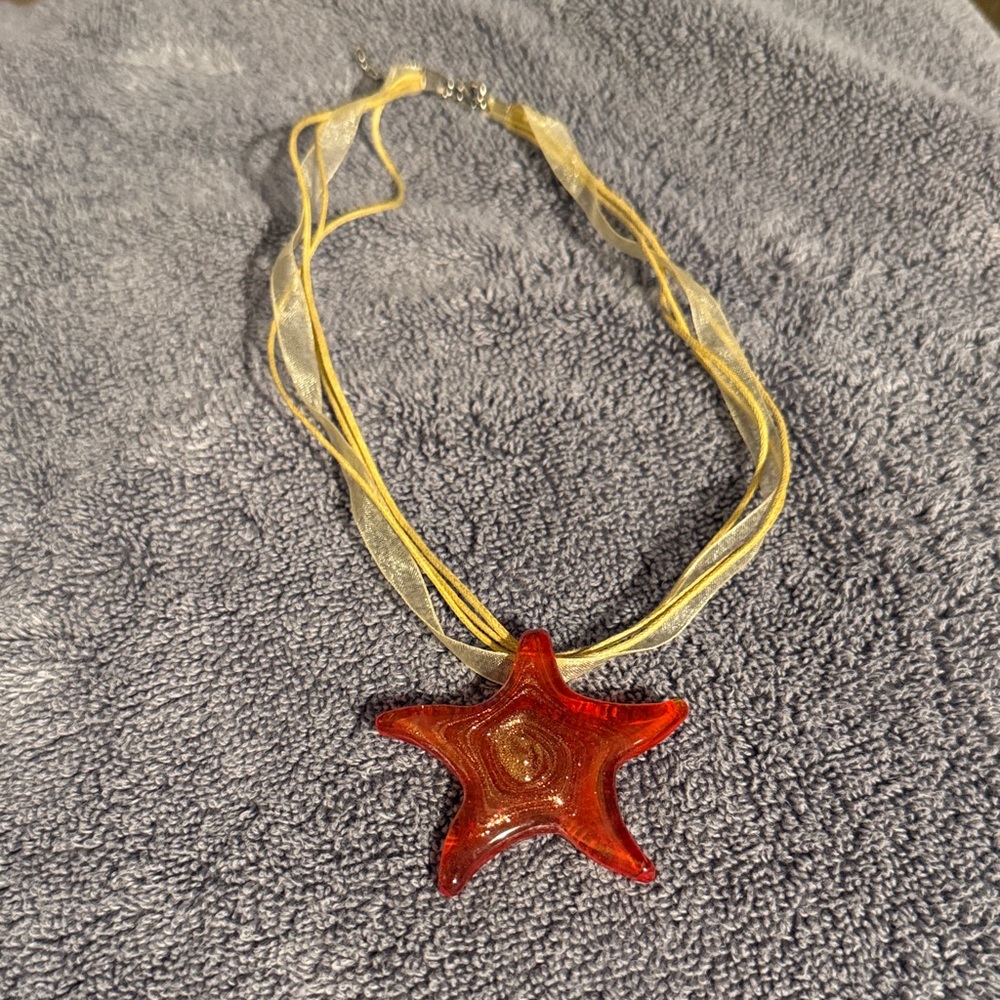 Red Glass Star Pendant Necklace